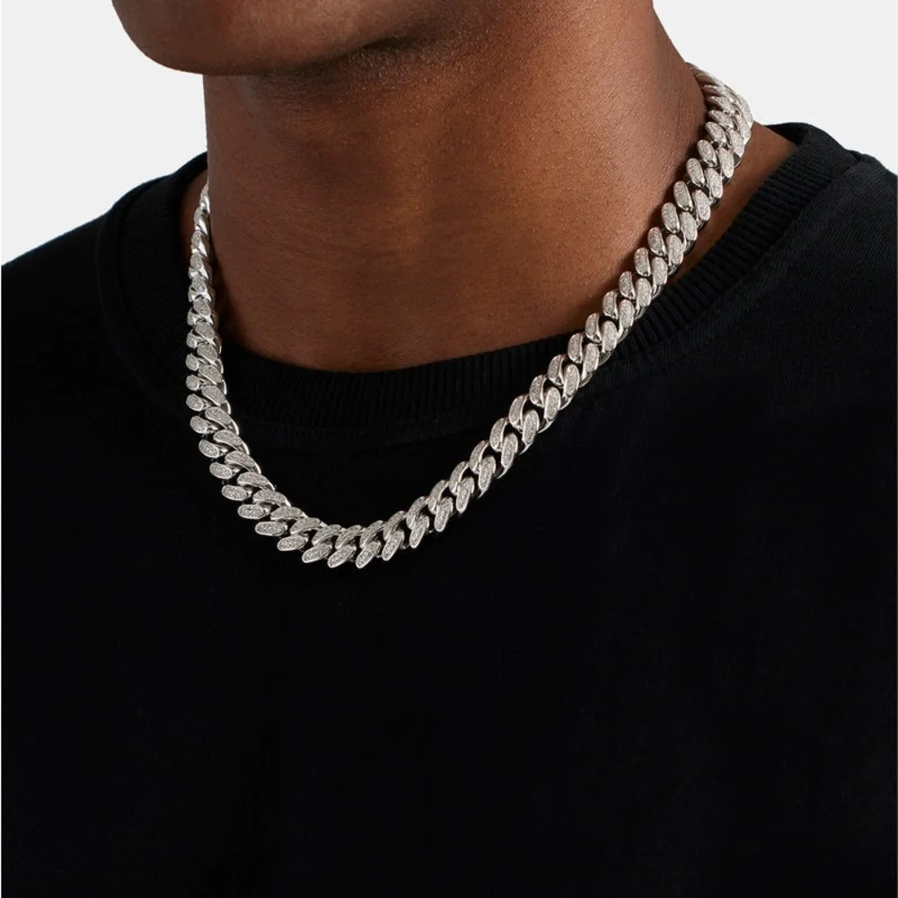 Classic 12mm Iced Cuban Link Chain - White Gold